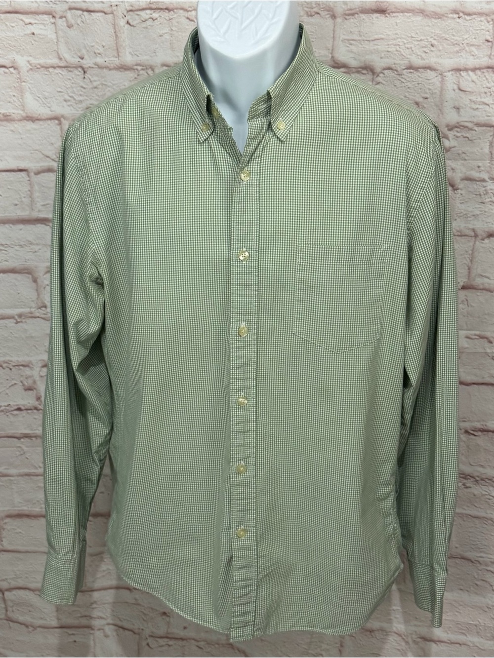 J.Crew Mens M Tailored Fit Green Gingham Check 100% Cotton Button Down Shirt